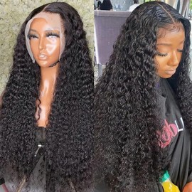 Lufsun Deep Wave Lace High Emulation Human Front Wigs 13x6 180% Density 30 Inch HD Lace Deep Wave Frontal Pre Glueless Human Fronts Wigs for Black Women Baby Hair Curly Lace Front Wig