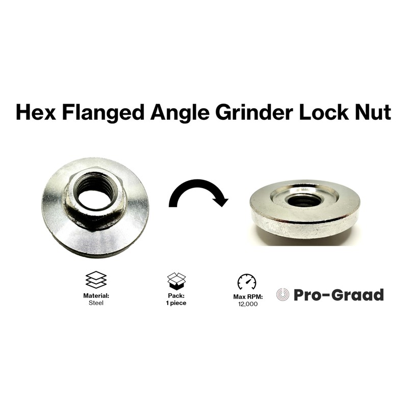 Pro-Graad 5/8-11 Angle Grinder Flange Nut, Hex Flanged Replacement Lock