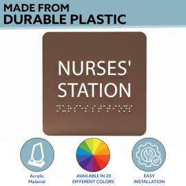 ADA CENTRAL SIGNS - 6" X6" Nurses Station Sign - ADA Compliant Tactile Graphics Grade 2 Braille Text Acrylic Wall Signs - Care Staff Area Door Sign for Medical Health Offices, and Hospital Buildings
