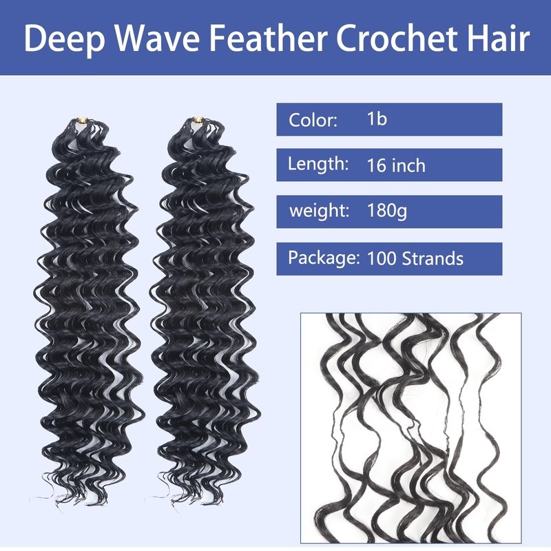 Sosihua 16 Inch 180g Deep Wave Feather Crochet Hair Pre-Looped