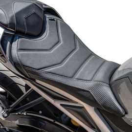 Motorcycle Low-Porfile Leather Driver Seat Cushion Front Rider Saddle Solo Pillion Pad Compatible with Street Triple 765 R RS 765R 765RS 2023 2024 2025, Black