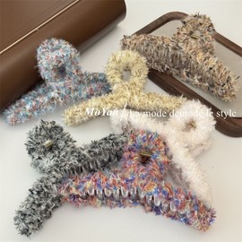 2024 New Autumn/Winter Colored Wool Claw Hair Clip for Half-Updos, Elegant Shark Clip 21 Free Size/Purple Seaweed Color 20ea