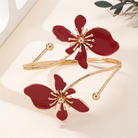 Upper Arm Bracelet Band Cuff Bangle for Women Multi-layered Cross Arm Cuffs Coil Bracelet Butterfly Flower Gold Armband Dainty Adjustable Boho Jewelry Birthday Gift -Red