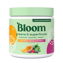 Bloom Nutrition Superfood Greens Powder, Digestive Enzymes with Probiotics and Prebiotics, Gut Health, Bloating Relief for Women, Chlorella, Juice Mix w/Beet Root Powder, 30 SVG, Orange Passionfruit