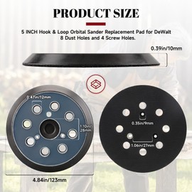 Pack of 2 5 Inch Sanding Discs Random Orbital Sander, 8 Hole Hook and Loop Sanding Pad Replacement Pad as Replacement Part Support Plate Velcro Pad for Makita BO5031, M9204, BO5041 for DeWalt