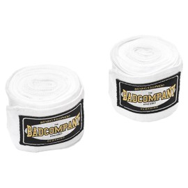 Bad Company Boxing Bandages, Elastic Wrist Wraps with Wide Velcro Fastening, Thumb Loop and Wrapping Instructions for Boxing Training, White, 3.5 m