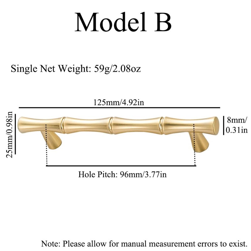 TopHomer Model B, 6Pcs Gold Brass Bamboo Knob, Zinc Alloy