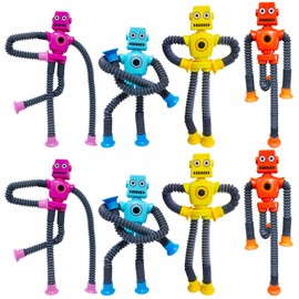 32 PCS Suction Cup Robot Toy,Shape Changing Telescopic Pop Tubes Autism Sensory Toy Kids Girls Boys Toddlers Adult,Funny Robot Action Figure Bendable Fidget Toy Gift Birthday Party Favors Christmas