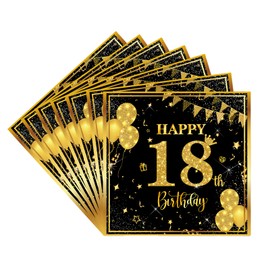 20pcs Black Gold 18th Birthday Napkins,18th Birthday Serviettes for Boys,Girls,18th Napkins Serviettes for 18th Birthday Table Decorations,Birthday Party Tissue for Him,Her 18th Birthday Decorations