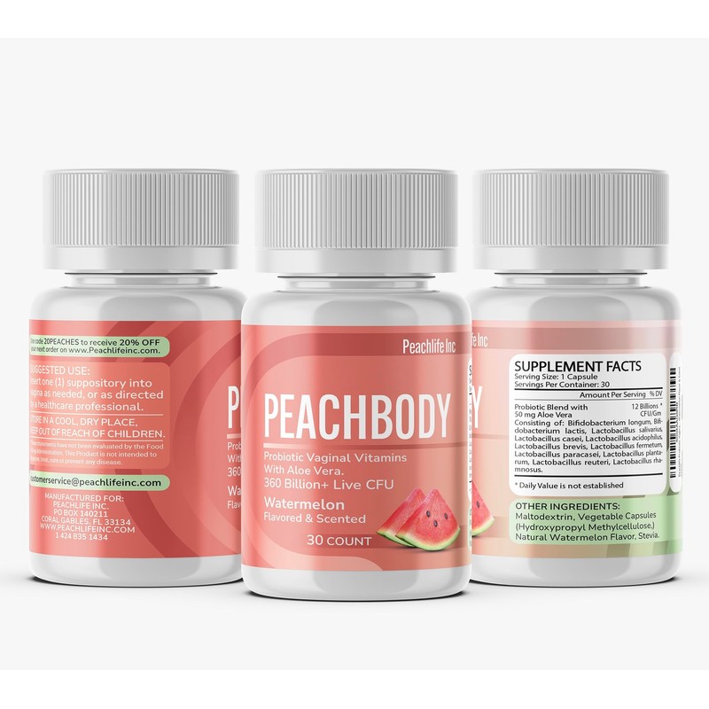 Peachlife Watermelon Flavored & Scented Probiotic Vaginal Suppositories | with