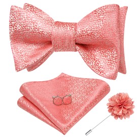 Hi-Tie Selftied Bowties for men Coral Pink Bowties Lapel Pin Set Bow Ties Pocket Square Cufflinks Sets for Wedding Tuxedo