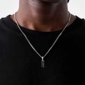 Necklace for Boyfriend Gifts for Boyfriend Silver Chain Black Small Square Pendant Necklace for Men Birthday Jewelry Gifts for Him