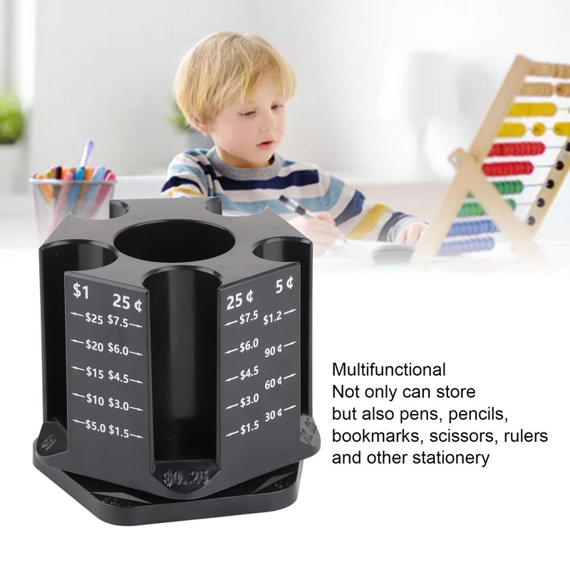 Coin Counter Coin Sorter with Pen Holder Rotatable Piggy Bank