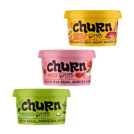 Churn Flavored Butter Grill Variety Pack Churned with Organic Grass Fed Butter (5.5oz, Pack of 3) - Non-GMO, Hormone-Free, Compound and Finishing Butter