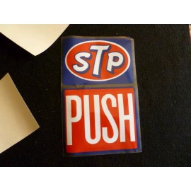 Vintage 1970's STP Two-Sided Vinyl Door Pull Push Sticker, NOS