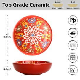 Elyese Ceramic Small Bowls, Dipping Bowls Set of 6, 2.5 Oz Soy Sauce Dish, Handmade Charcuterie Bowls, Colorful Pinch Bowls, Dishwasher & Microwave Safe Sauce Bowls, 3.3" Mini Bowls (SULTAN'S GARDEN)