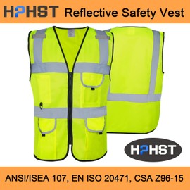 HPHST High Visibility Safety Vest for Men and Women, Cycling Vest with Zip, Reflective Vest, Work Vest, yellow