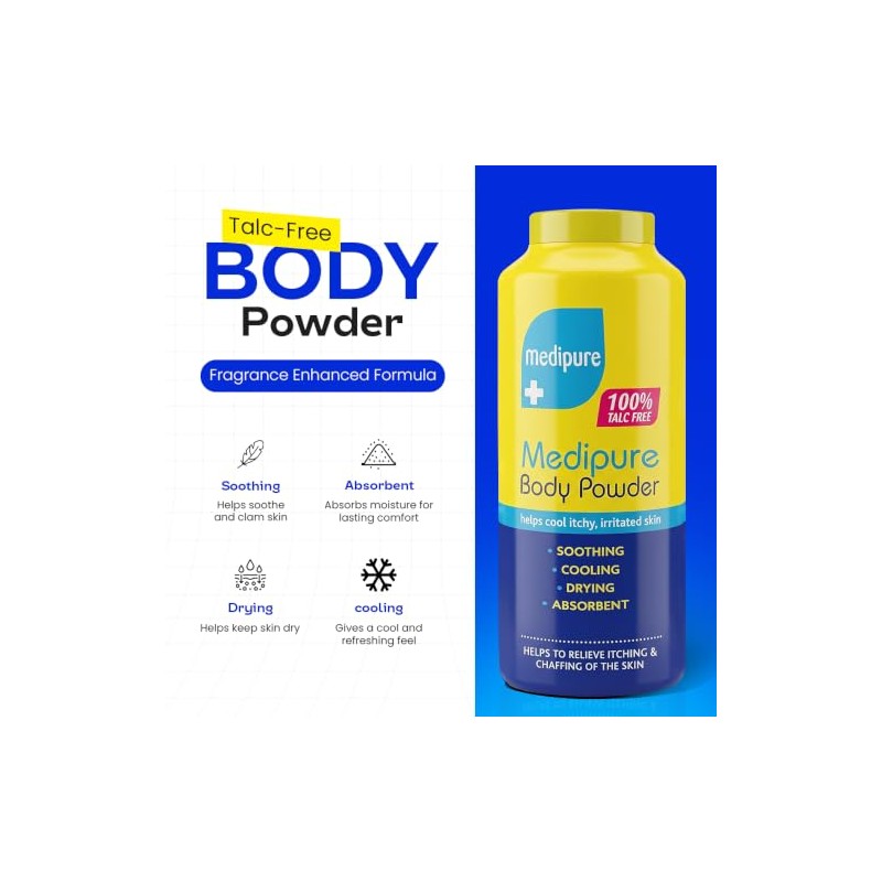 Talc-Free Body Powder, 200g x 3, Natural Cornstarch, Anti-Chafing Cooling