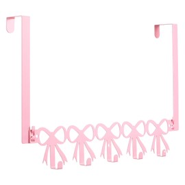 AceOrbit Pink Bow Over The Door Hooks Hanger Wall Mount Towel Hanger Door Holder Organizer 5 Hooks Kawaii Farmhouse Rustic Coquettish Style Decor for Bedroom Bathroom Towel Hat Clothes