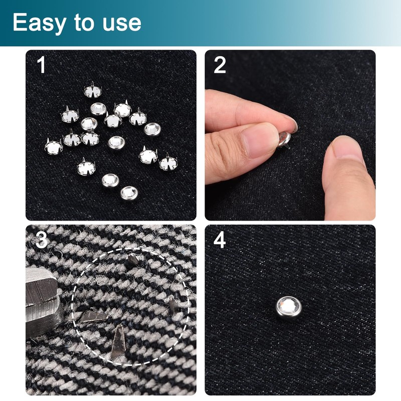 sourcing map 50Pcs Rhinestone Stud Refills, 8mm Dazzling 4 Claw