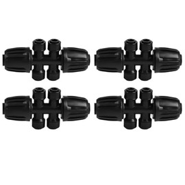 Wzenclave 1/2'' to 1/4'' Drip Irrigation Fittings, Push-to-Fit 6 Way Drip Irrigation, Barbed Tee Quick Connector, Anti-Leak Locked Splitter Fitting for Irrigation Pipes (4, Black)