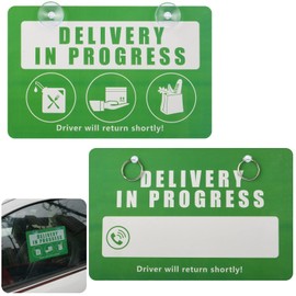 Motain Delivery In Progress Sigh For Delivery Driver Temporary Parking, 2 Pack 6 * 9" PVC Panel Sign With Suction Cup (Green)