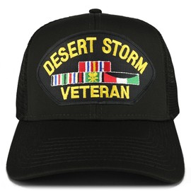 Armycrew Desert Storm Veteran Embroidered Patch Snapback Mesh Trucker Cap - Black