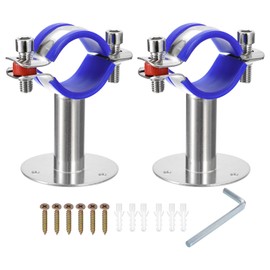 sourcing map Pack of 2 Stainless Steel Pipe Supports Wall Mounting Ceiling Mounting Pipe Bracket Adjustable Clamp Pipe Straps with Screws Suitable for Diameter 38-40 mm Piping