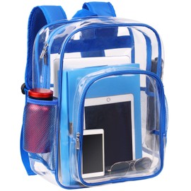 Nausear Clear Backpack School Bag Stadium Approved Heavy Duty Large PVC Laptop Transparent Backpack See Through Backpack for Sports, Work, Stadium, Security, Travel, College - H18''xW14''xD8“ - Blue