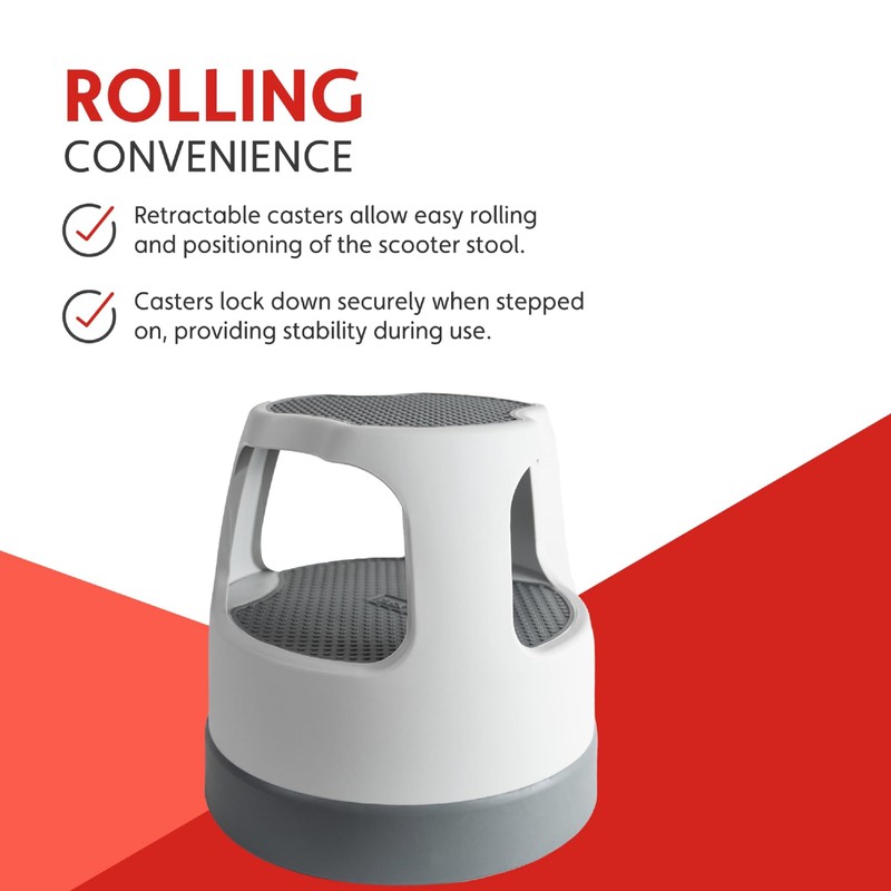 Cramer Scooter Stool, Round, 2-Step, 15", Step and Lock Wheels,