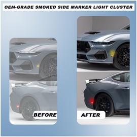 ULTRALTH Smoked LED Side Marker Light Kit for 2024-2025 Ford Mustang (EcoBoost/GT/Dark Horse) - Dynamic Sequential Turn Signals (Amber Front + Red Rear) | 4-Piece Direct Fit Replacement