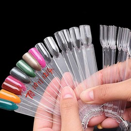 Mofun® Nail Colour Display Tips, Clear Nail Swatch Sticks, Salon Nail Display Tips, Nail Samples Stickers for Nail Art Design Nail Practice | Fan Shape, with Metal Ring, Pack of 50