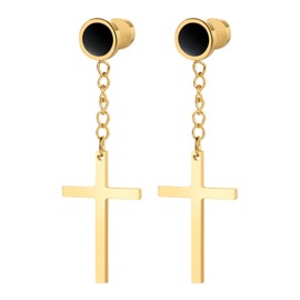 Herren Damen Ohrringe Kreuz Anhänger: Edelstahl Vintage Punk Lang Ketten Ohrstecker ohne Ohrloch Jesus Ohrschmuck Set Modeschmuck Gold
