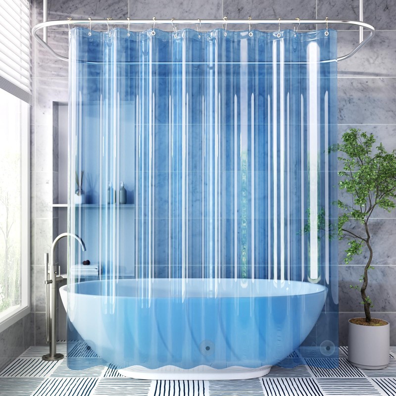 AmazerBath Extra Long Shower Curtain Liner, Clear Blue Shower Liner