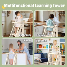 Hoopyosms Foldable Toddler Tower Kitchen Step Stool for Sink Kids Adjustable Height Learning Tower for Children Montessori Learning Helper with Handles for Bathroom