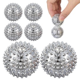 JolliLudo 6 Pcs Magnetic Massage Ball for Adults Spiky Massage Ball for Hand Exercise, Pain Pressure and Stress Relief Gifts for Stocking Stuffers(Silver)