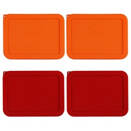Sophico 6 Cup Rectangle Silicone Storage Cover Lids Replacement for Pyrex 7211-PC Glass Bowls, Container not Included (Red-Orange)