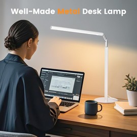 ALFELE White LED Desk Lamp - Foldable Industrial Desk Light for Home Office, 15W Dimmable Table Lamp for Reading with Base, 4 Color Temps, 16" Eye Caring Metal Desktop Task Lamp for College Dorm Study