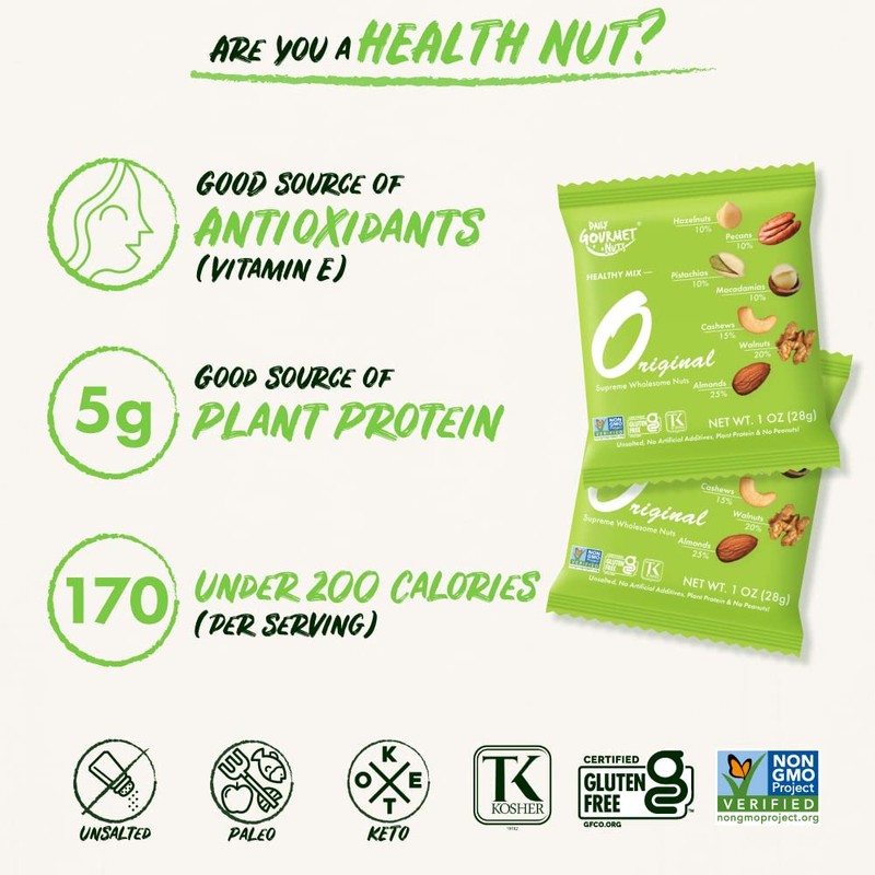 Daily Gourmet Nuts - Unsalted Mixed Nuts Snack Packs/Individually Wrapped