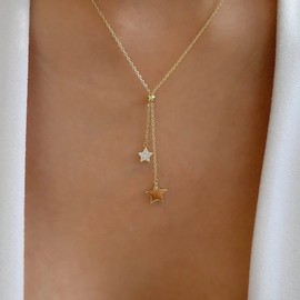 Atentuyi Boho Cz Star Pendant Necklace Gold Star Necklace Star Choker Necklace Tiny Dot Necklace Star Y Necklace Dainty Chain Necklace Jewelry for Women and Girls