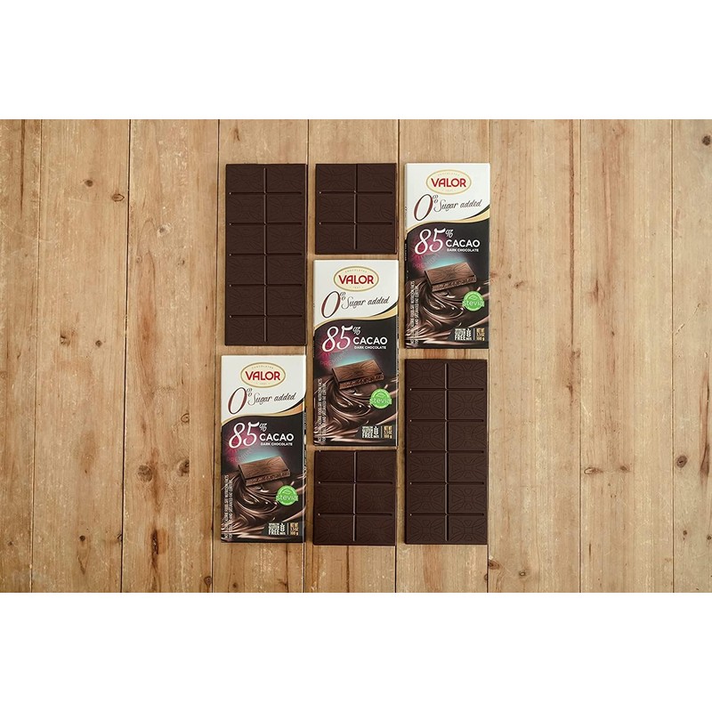 Valor. 85% Cocoa Dark Chocolate. No sugar added. 100g (3.53oz).