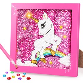 boocooberg 5D DIY Diamond Painting Children's Unicorn with Wooden Frame, Diamond Painting Pictures Children, Diamond Painting Girls Diamond Painting Children 6 7 8 9 10 Years, DIY Art Craft for Home