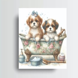 Twisted R Design 11x14 Puppy Bath Bathroom Canvas Wall Art