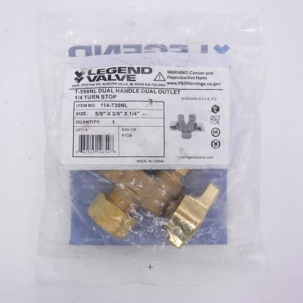 Legend Valve 114-730NL 5/8'' x 3/8'' x 1/4'' Dual 1/4