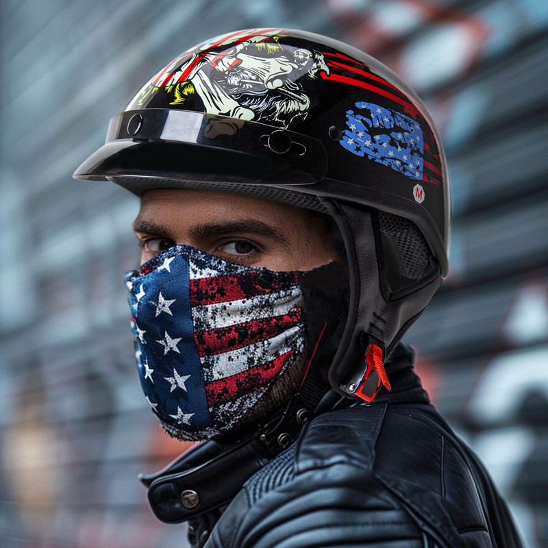 Cartman Cruiser Scooter Motorcycle Half Face Helmet, American Flag Skull