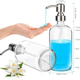ARKTEK Refillable Soap Dispenser (2 Units) - 17 Oz Clear Glass Bottle with Rust Proof Pump for Hand and Dish Soap, Kitchen Bathroom Countertop