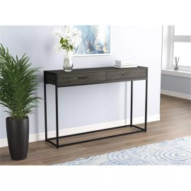 Safdie & Co. 48"L 2-Drawers Black Metal Console Table in Dark Grey Wood