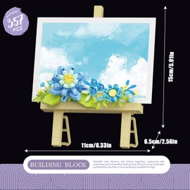 Botanical Mini Flower Bouquet Building Bricks Set - Creative STEM Desk Decor.Block Easel For Photo Easel & Message Plaques,DIY Craft Kit, Kids Adults Home Office Gift (Blue 357pcs)