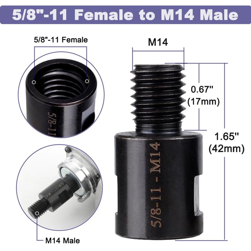 Saipe 2Pcs Angle Grinder Converter Adapters 5/8"-11 Female to M14/M10