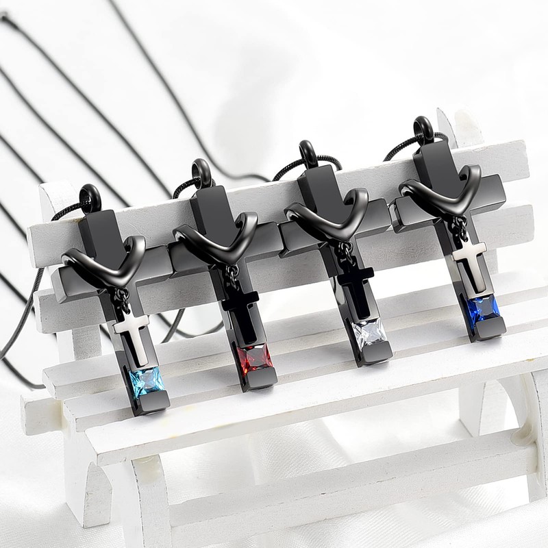 Cremation Jewelry Black Cross Urn Pendant Keepsake Memorial Necklace